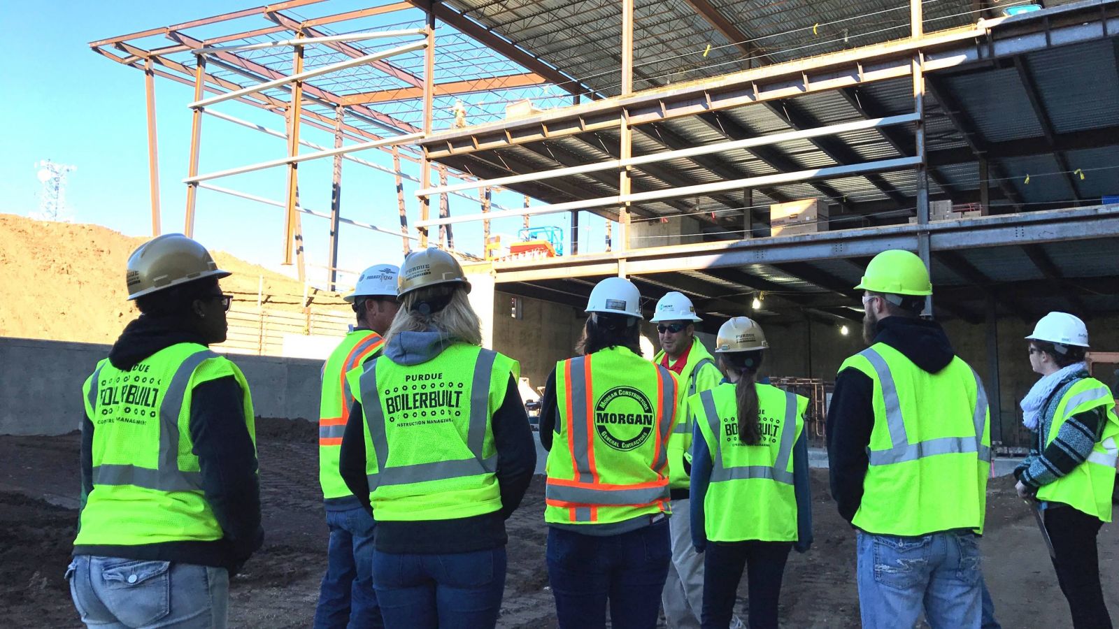 School of Construction Management Technology students at an active work site (Purdue University photo/John O'Malley)