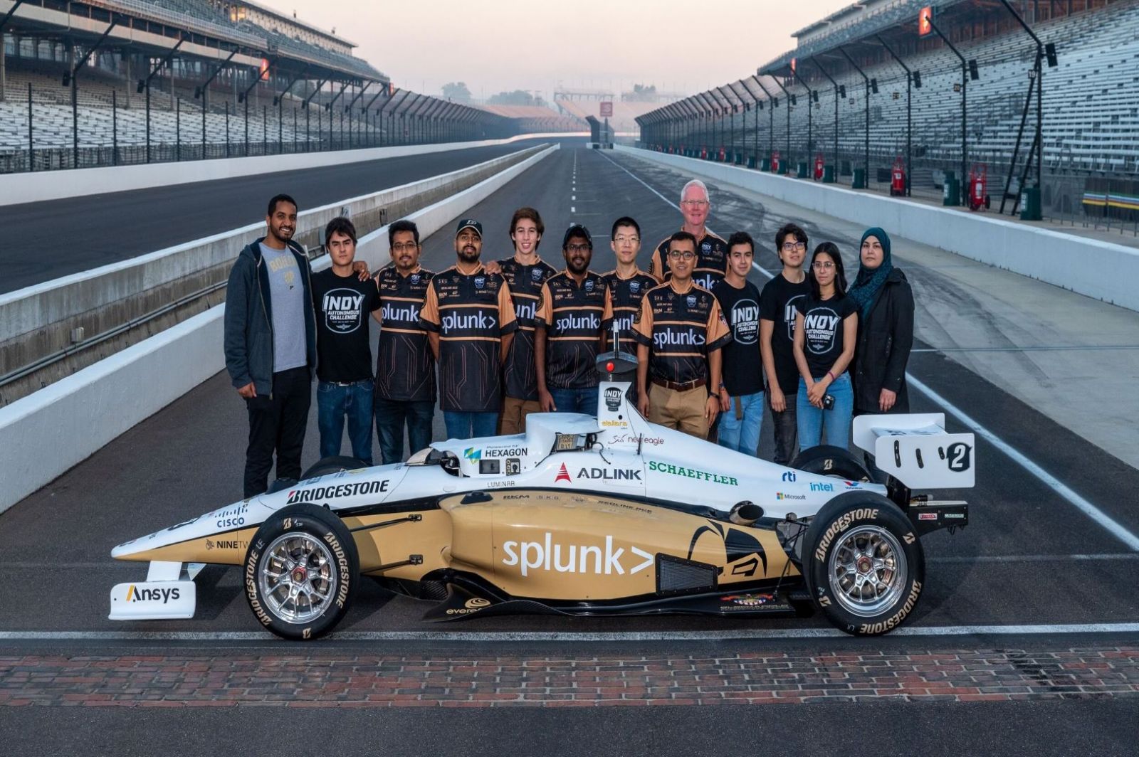 The Black and Gold AV Racing Team. (Photo credit/Indy Autonomous Challenge)