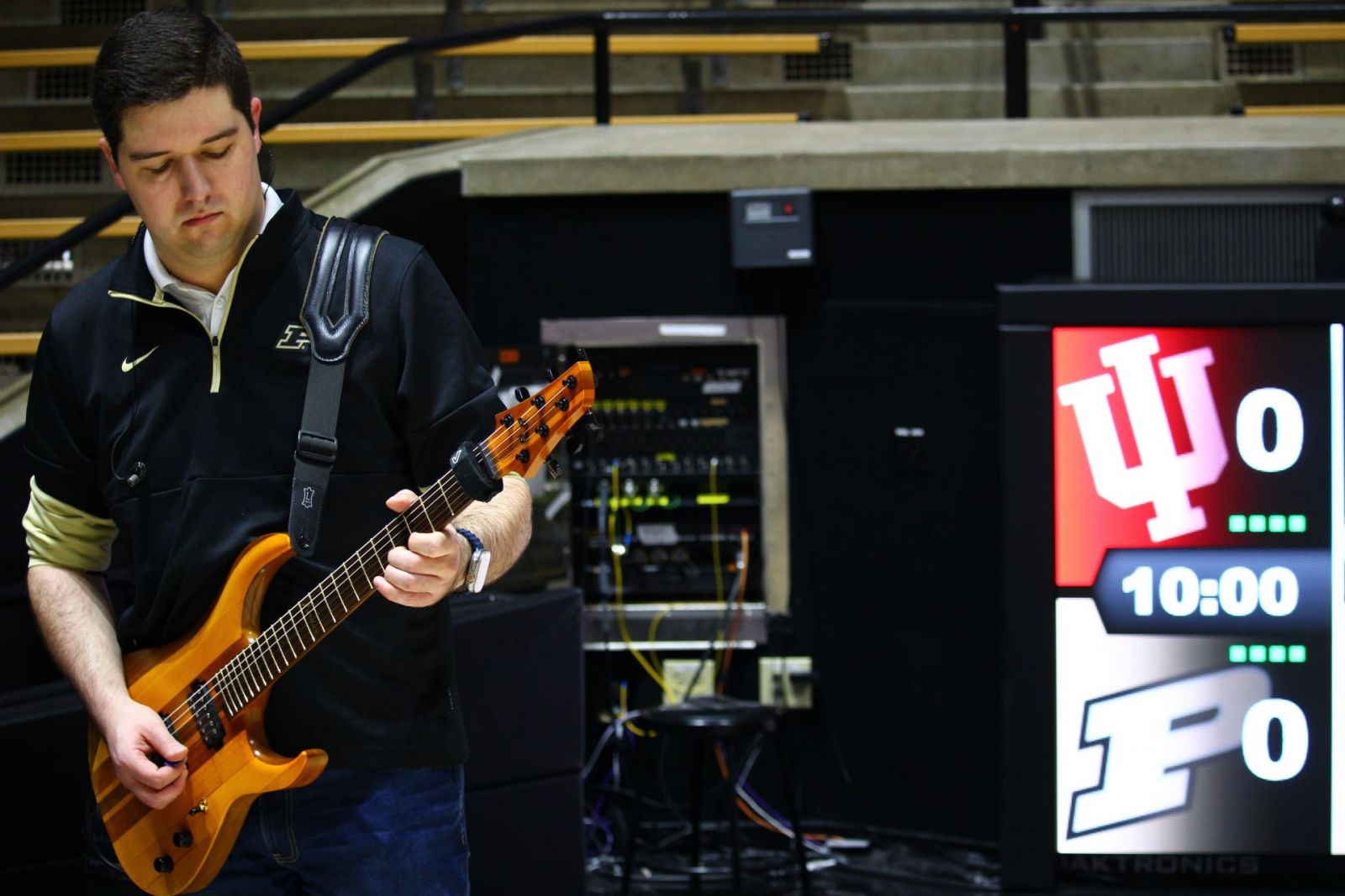 Noah Scott, a Purdue alumnus and current Purdue for Life employee, who will perform on the Mackey guitar on February 10. (Purdue University photo/Nick Pompella)