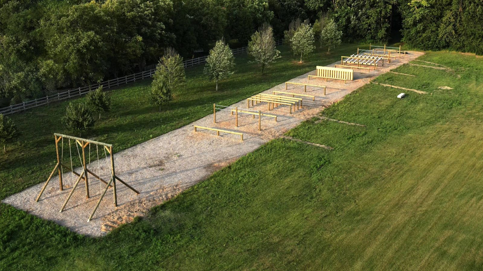 The ROTC program's obstacle course, not yet dedicated, pictured in the weeks preceding the ceremony. (Drone shot provided by the Purdue For Life Foundation)