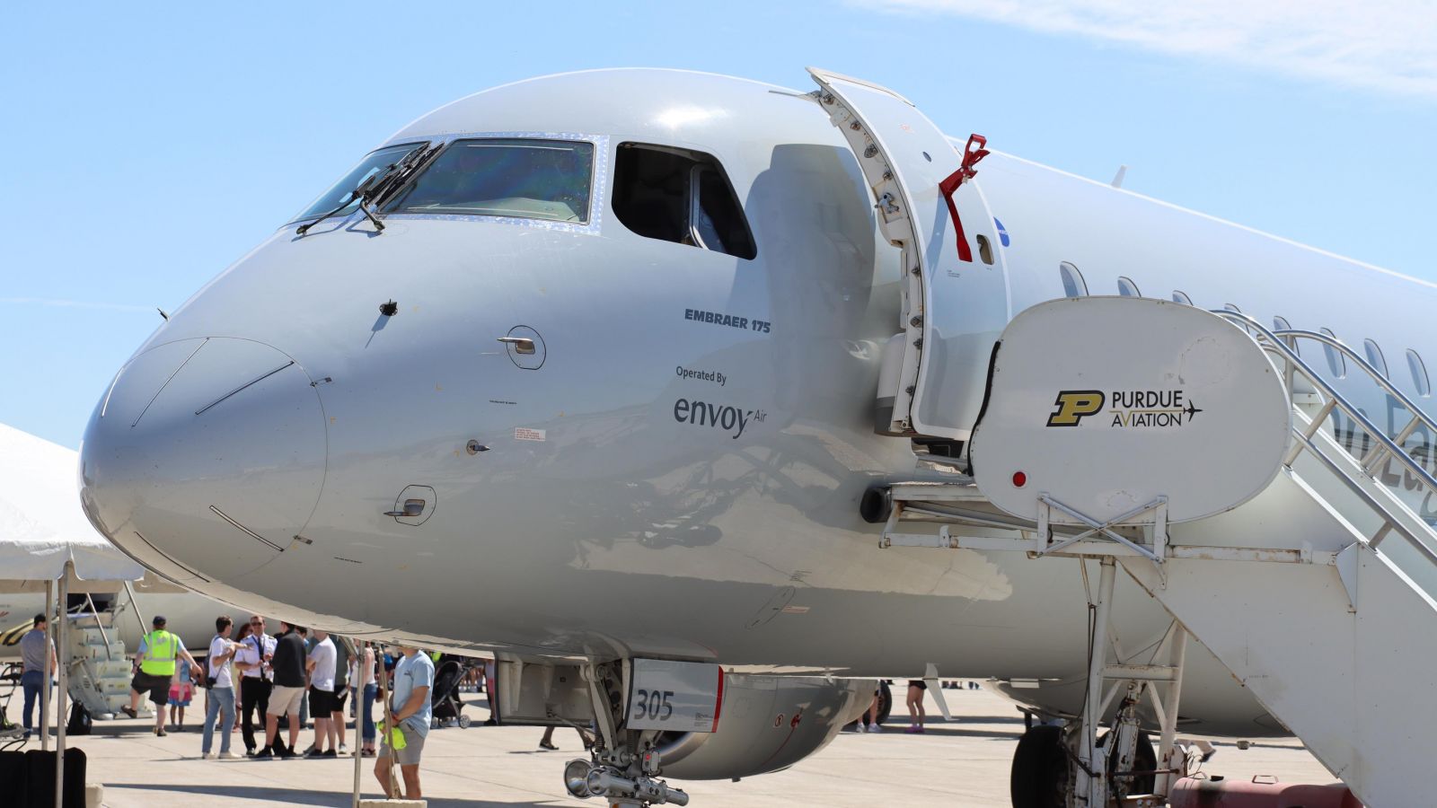 An Envoy aircraft at Purdue Aviation Day 2023. The NSF grant will fund research applicable to maintenance technicians working on a wide range of commercial aircraft. (Purdue University photo/John O'Malley)