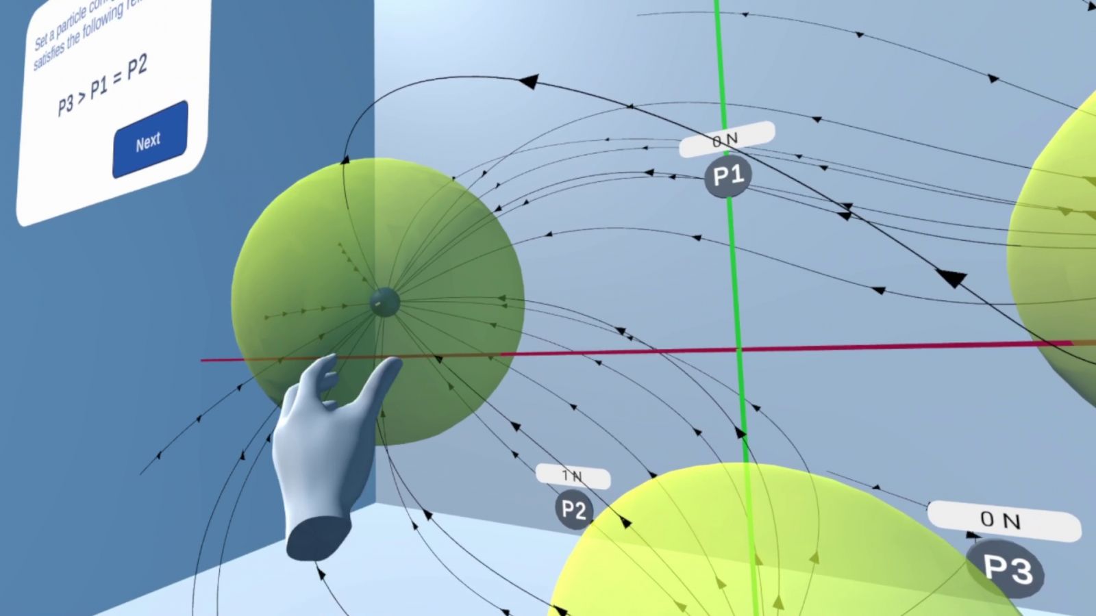A view of Acevedo's charged particle simulation in VR. (Photo provided)
