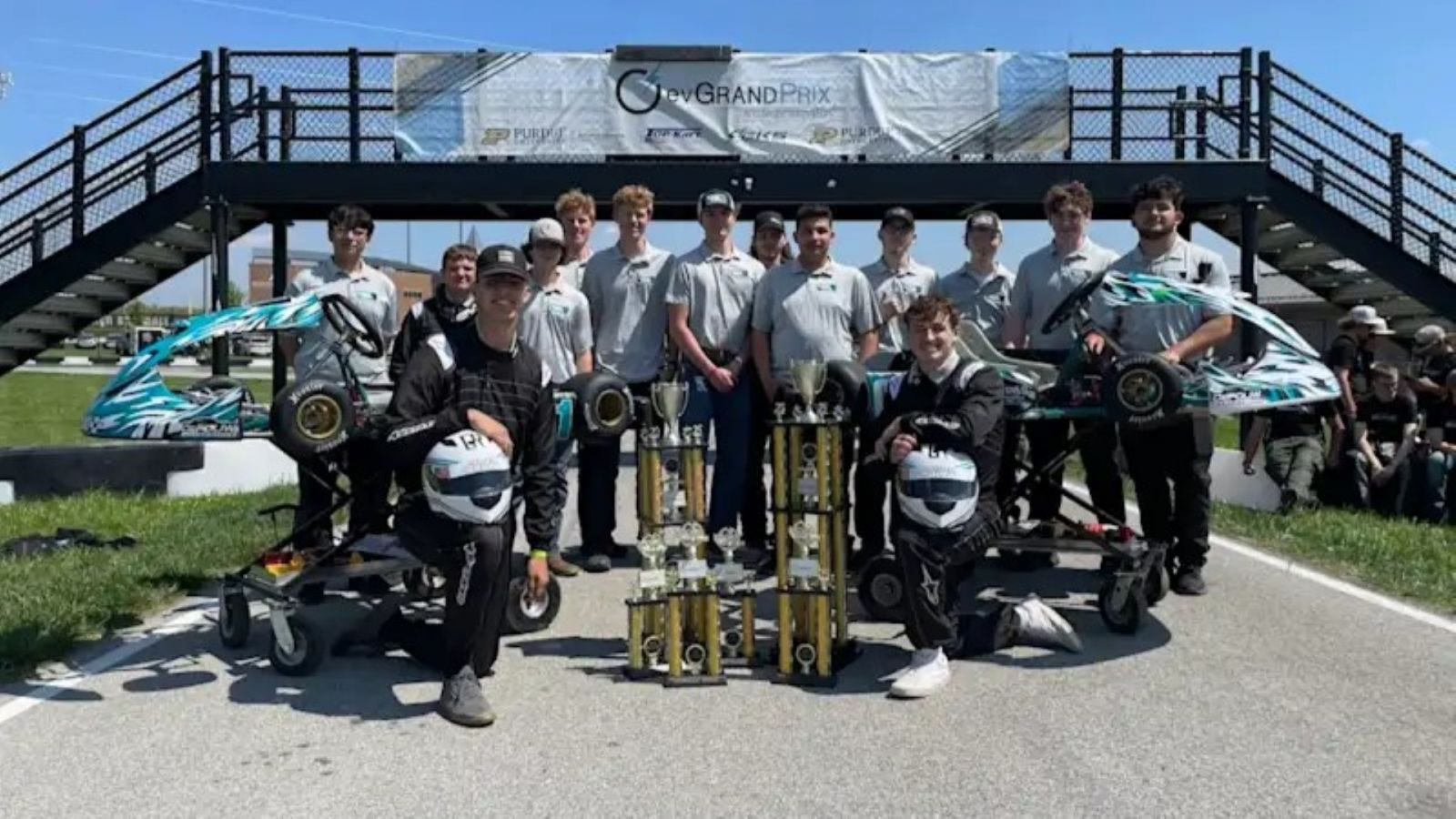The GLCA racing team with their trophies at the evGrandPrix. (Photo credit: TCSC)