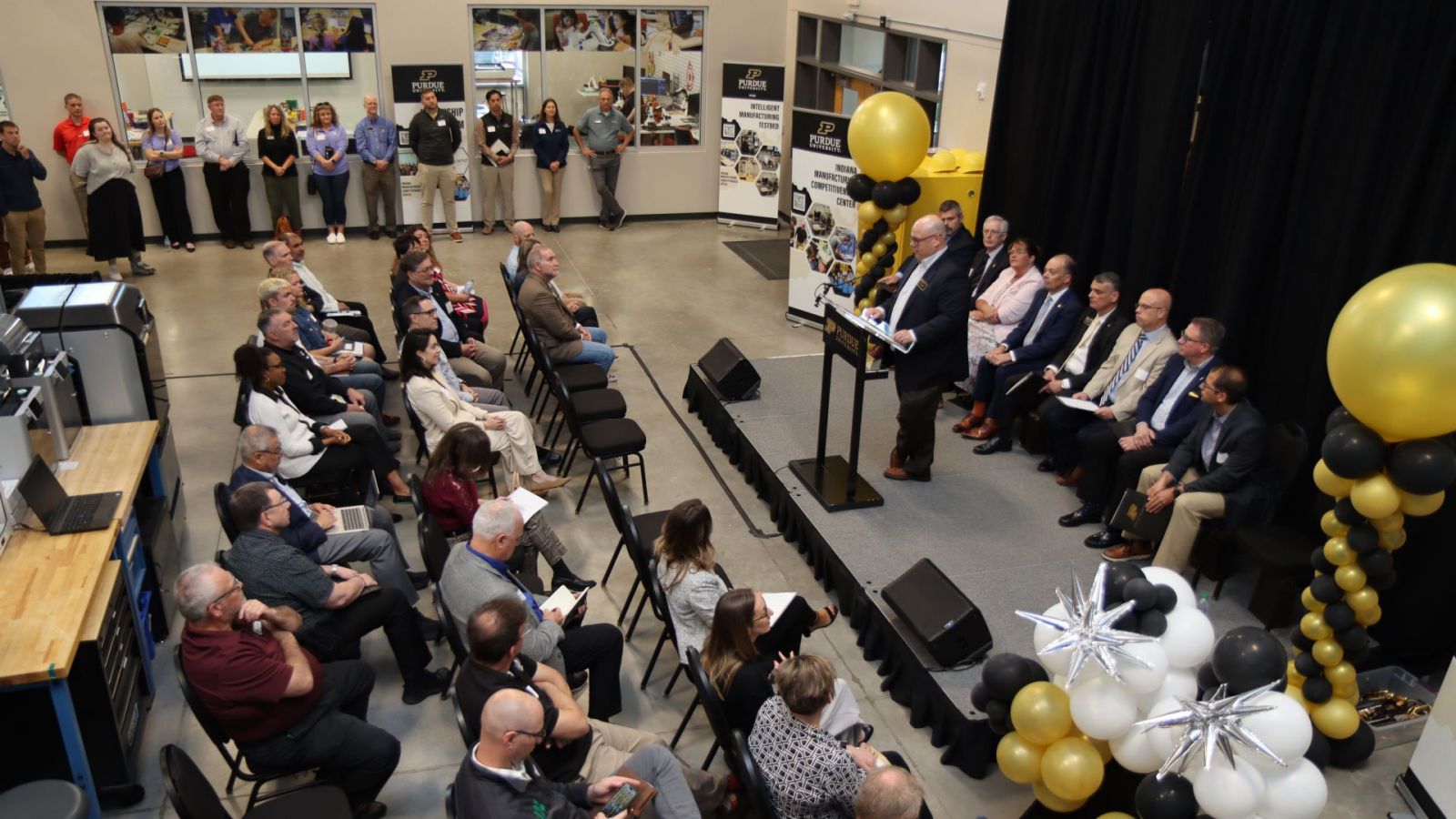 Nathan Hartman addresses attendees at the IN-MaC relaunch. (Purdue University photo/John O'Malley)
