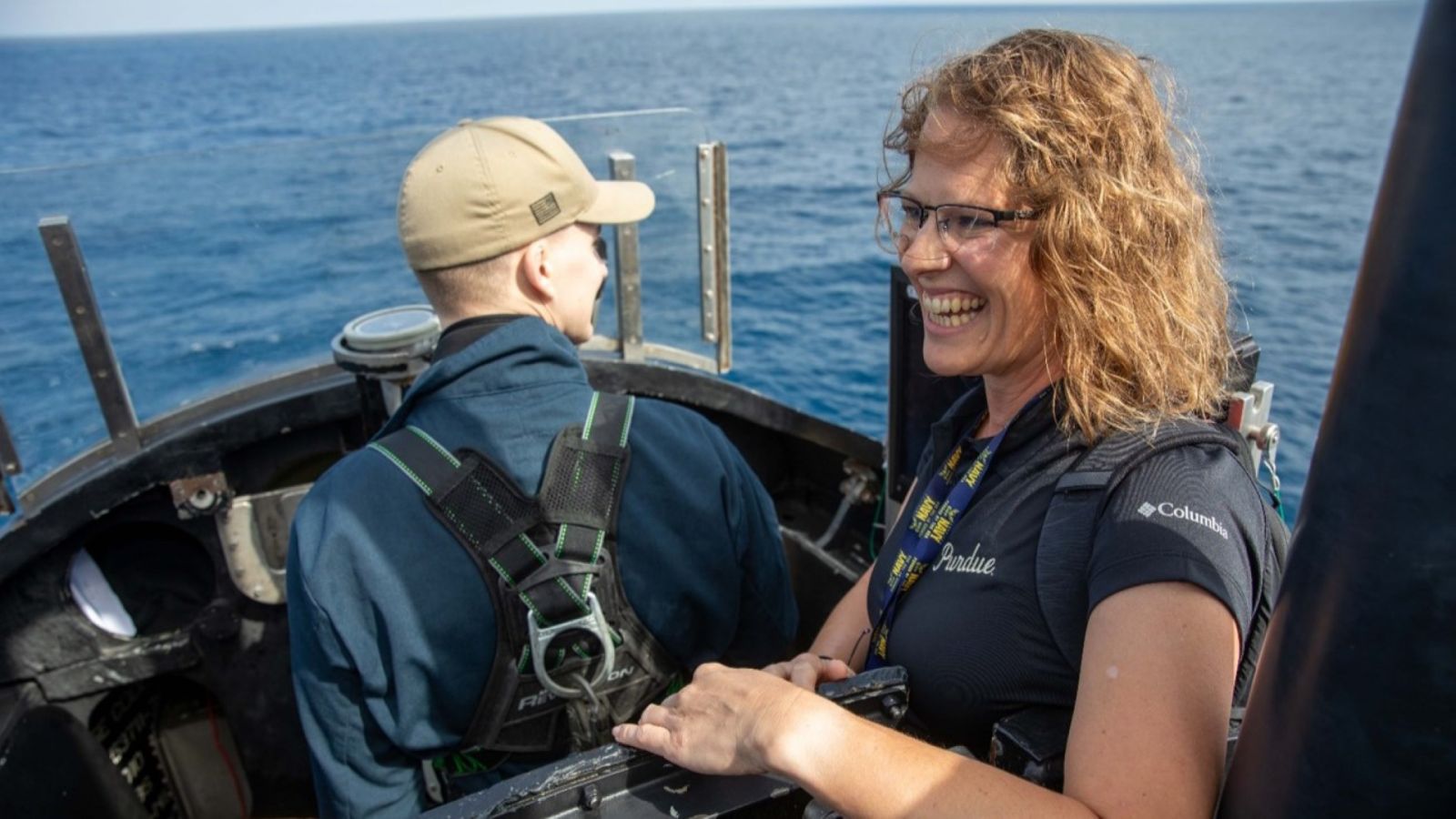 Jennifer Linvill, assistant professor in Technology Leadership and Innovation, on the bridge of the USS Louisiana. (Photo provided)