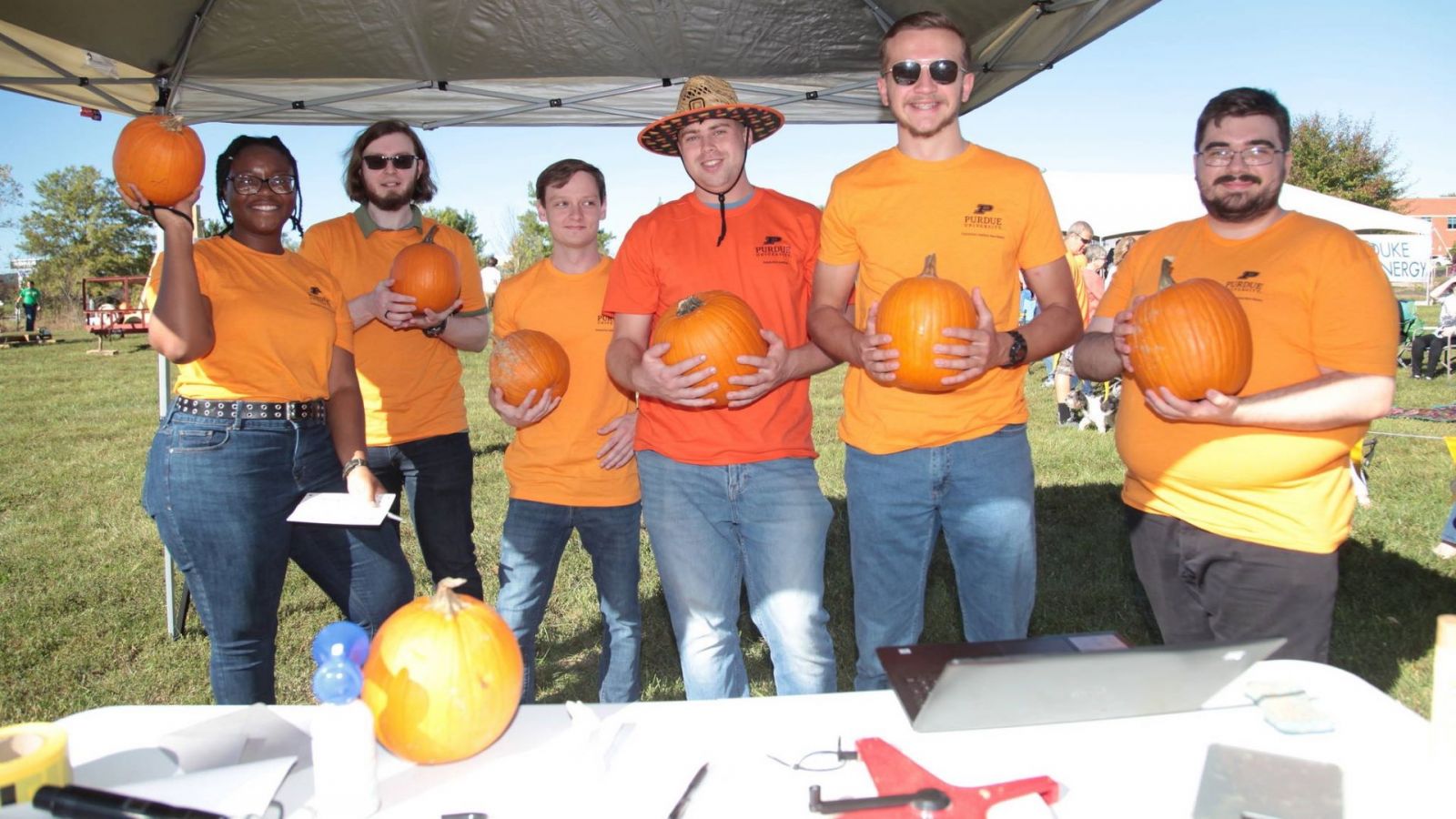 One of the student teams at New Albany's 2024 Pumpkin Chunking event. (Photo provided)