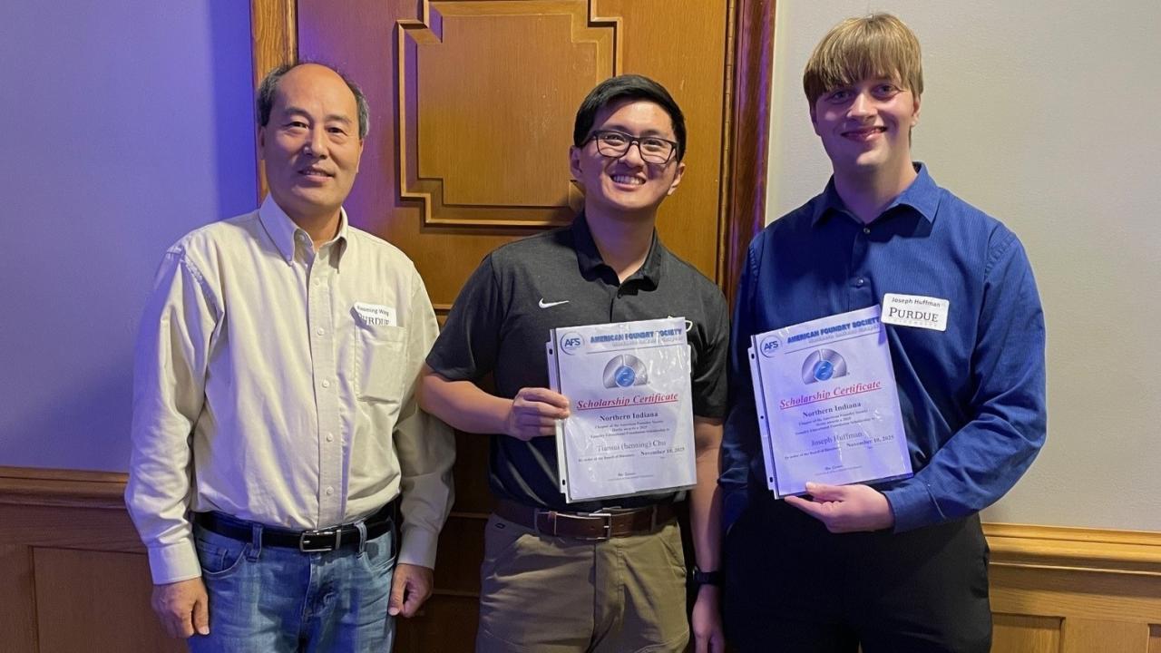 Wang, left, the AFS club's guide, with Polytechnic scholarship awardees Chu and Huffman. (Photo provided)