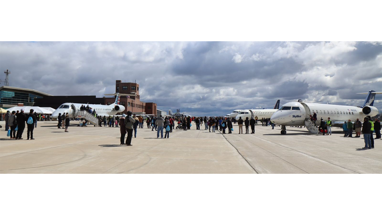 A variety of commercial aircraft were on display for public tours at Purdue Aviation Day in 2022. (Purdue University photo/John O'Malley)