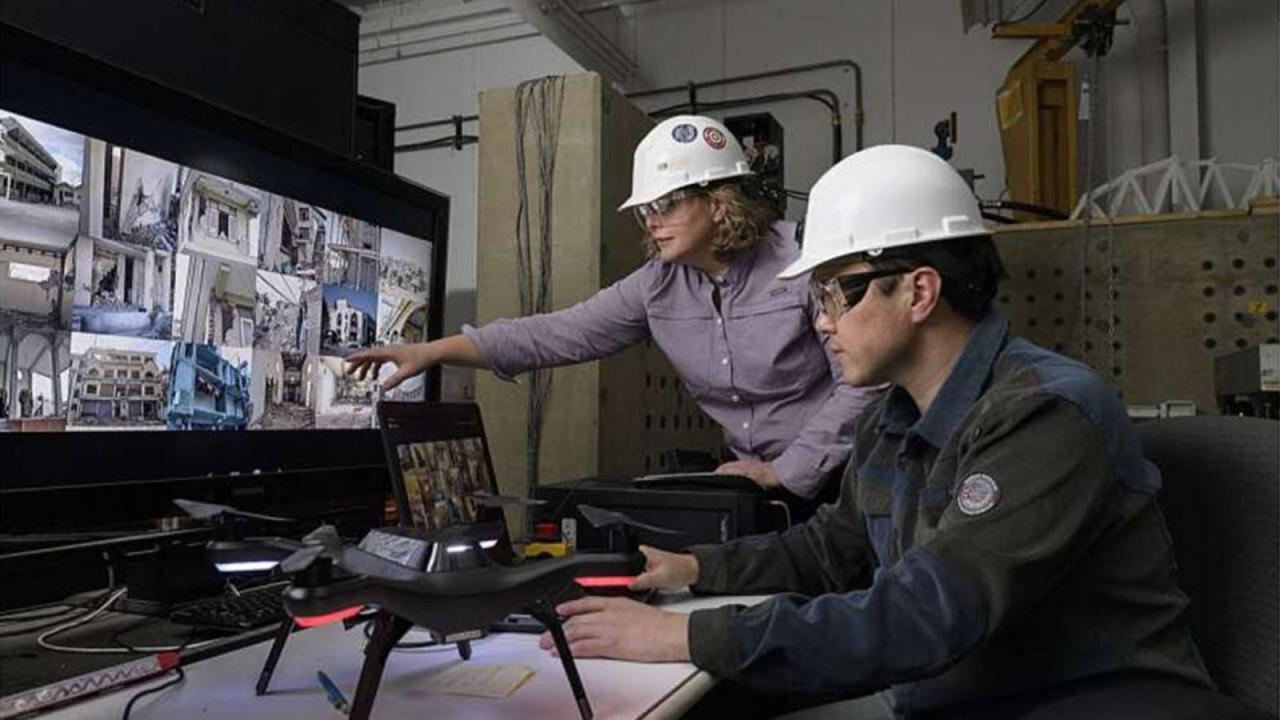 Shirley Dyke and postdoctoral researcher Chul Min Yeum are the first to adapt deep-learning technologies to perform post-earthquake rapid assessment of reinforced concrete buildings (Purdue University photo/Eric Bender)