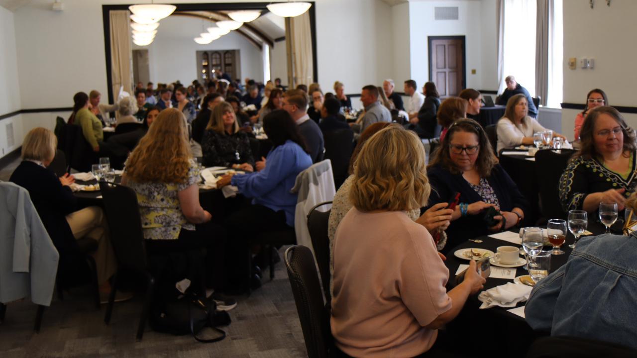 Purdue Polytechnic highlighted many employees at the April 30 event in the Purdue Memorial Union. (Purdue University photo/Zach Rodimel)