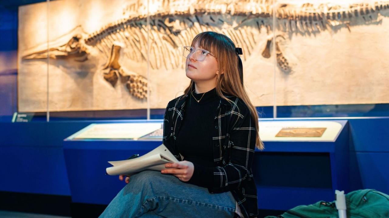 Carys George, a Purdue themed entertainment design student in Indianapolis, conducts a case study at The Children’s Museum in Indianapolis. (Purdue University photo/The Persistent Pursuit)