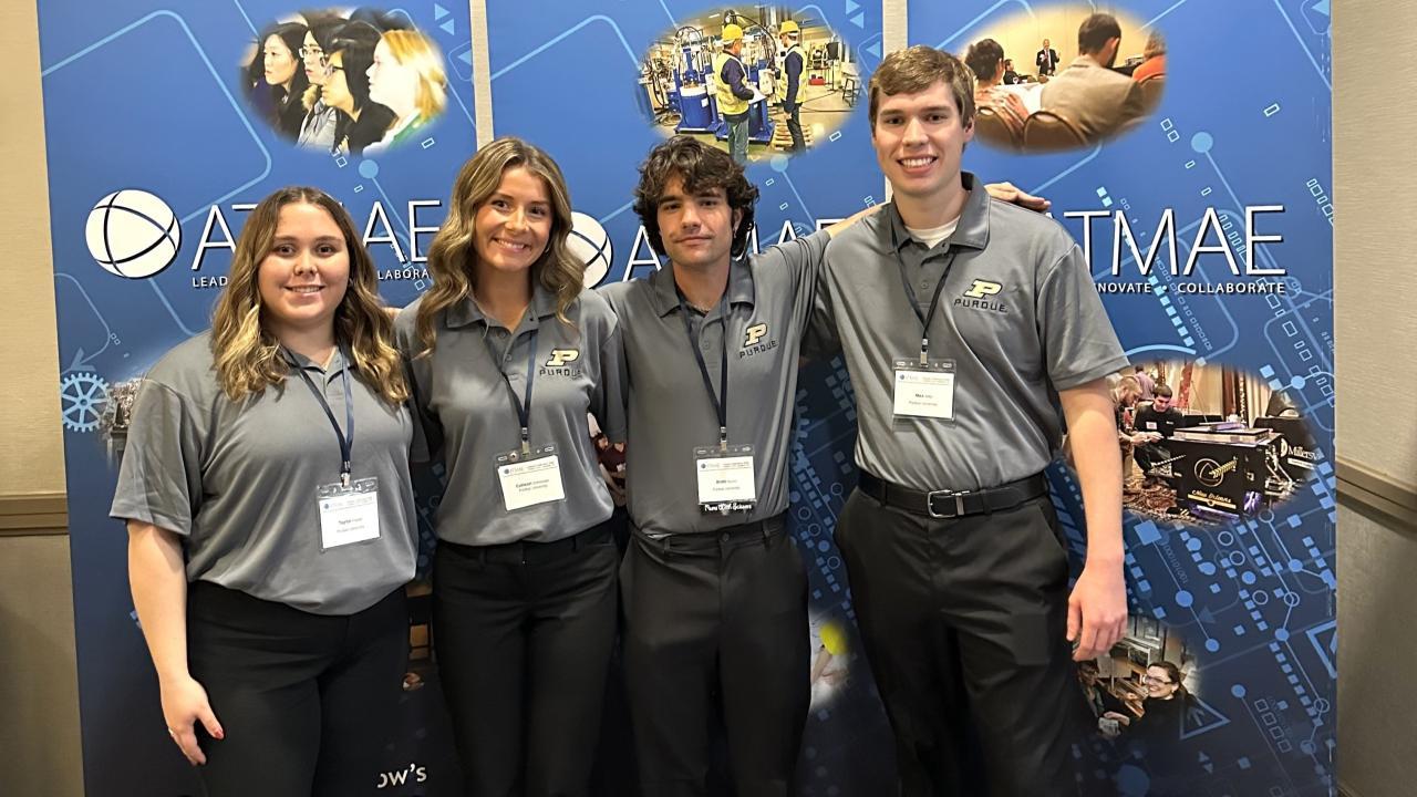 (Left to right) Taylor Frazier, Colleen Schneider, Brett Nuzzo, and Max Wille at ATMAE 2025. (Photo provided: Mesut Akdere)