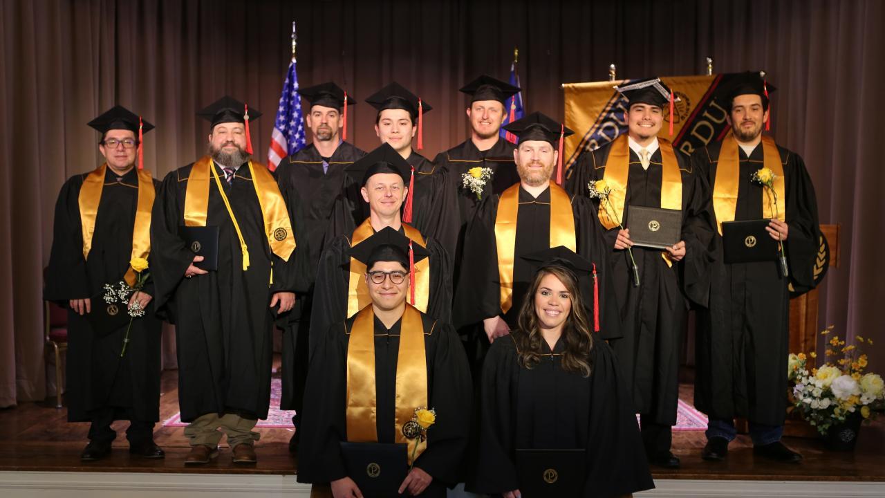 The graduating class (pictured) received bachelor's degrees in multidisciplinary technology. Students also earned certificates in human resource management, industrial engineering technology, as well as both leadership and the leadership series. (Purdue University photo/Purdue University in Lafayette)