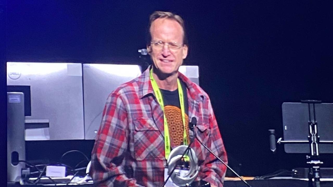 Tim McGraw was on the big screen at SIGGRAPH 2024, and in front of an auditorium of conference attendees. His innovative (and humorous) demo netted him two awards in the process. (Photo provided)