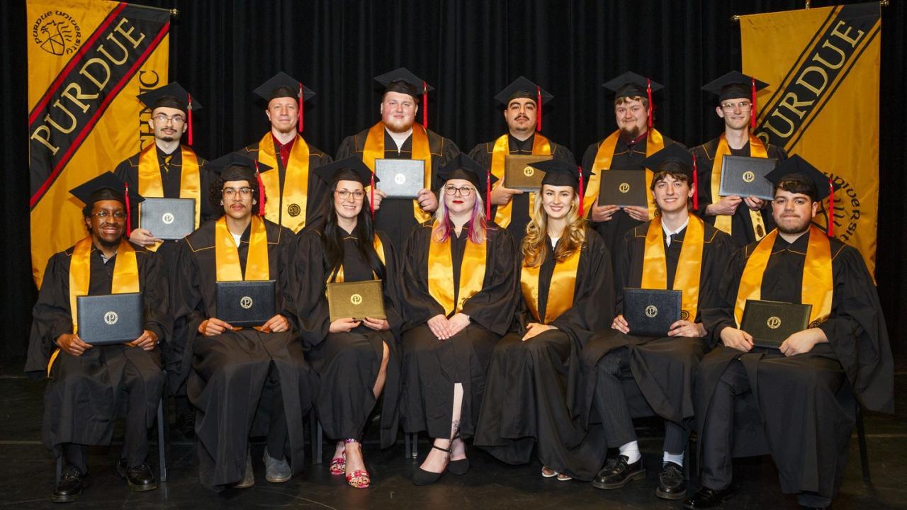 The graduating class (pictured) received degrees in fields including electrical engineering technology, industrial engineering technology, and mechanical engineering technology. (Purdue University photo/Purdue Polytechnic in South Bend)