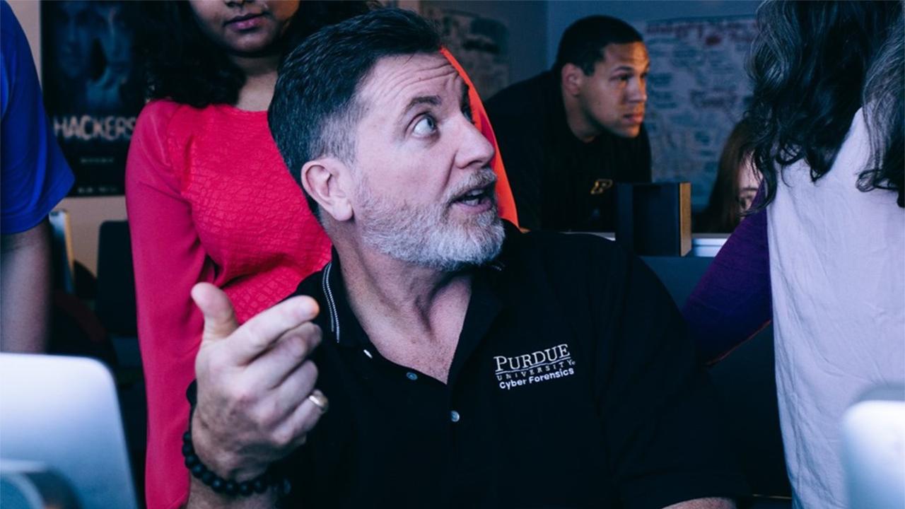 Marcus Rogers in Purdue Polytechnic's Cyber Forensics Lab. (Purdue University photo)