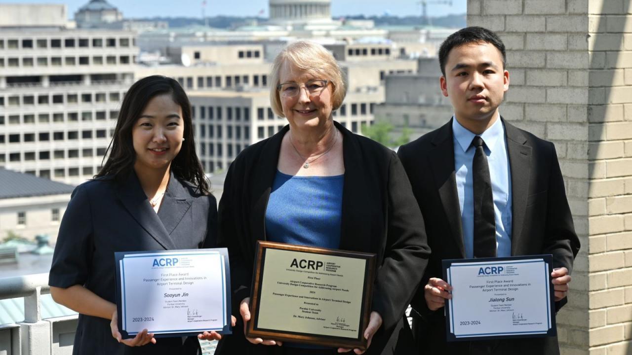 From left to right: Sooyon Jin, Mary Johnson, Jialong Sun (Photo provided: Virginia Space Grant Consortium)