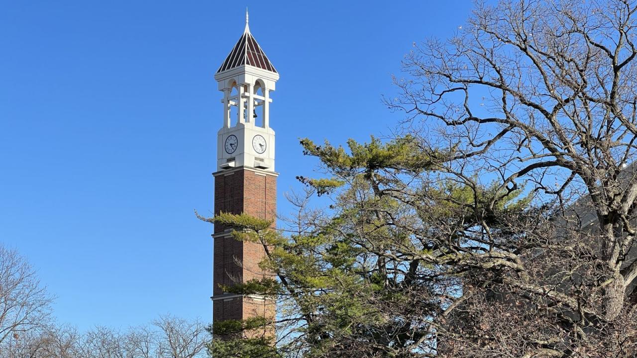 The Purdue University Bell Tower, pictured fall 2022. (Purdue University photo/John O'Malley)