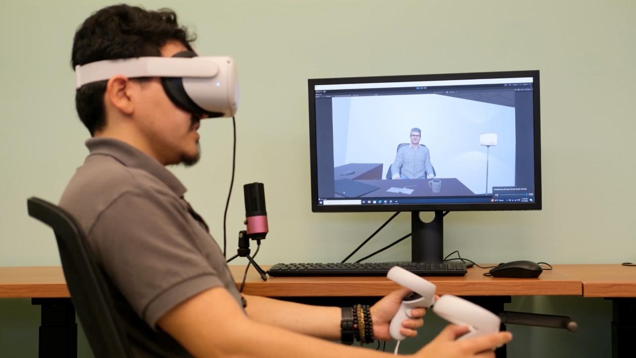 Research participants interacted with an AI-powered virtual agent modeled on a familiar professor, as well as a generic one, and then gave responses about how much they trusted each of them. (Photo provided: Christos Mousas)