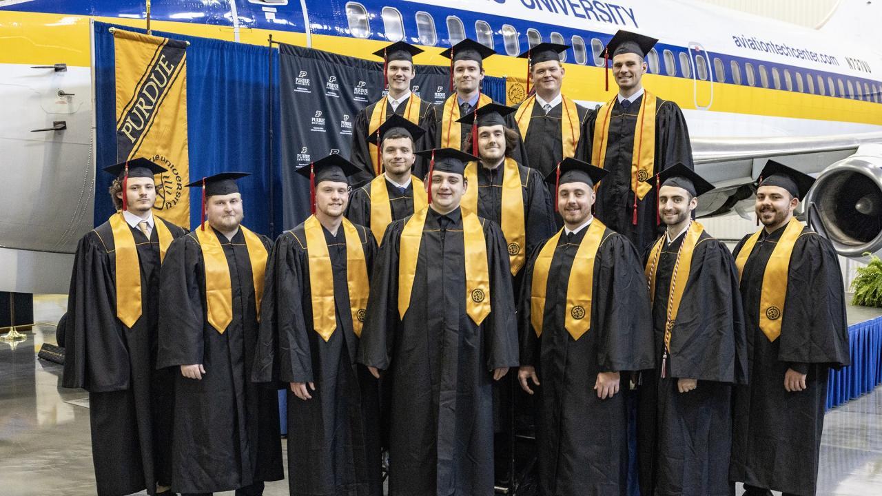 The graduating class in aeronautical engineering technology (pictured) was honored this May on-site at the Aviation Technology Center. (Photo credit: Dale Pickett)