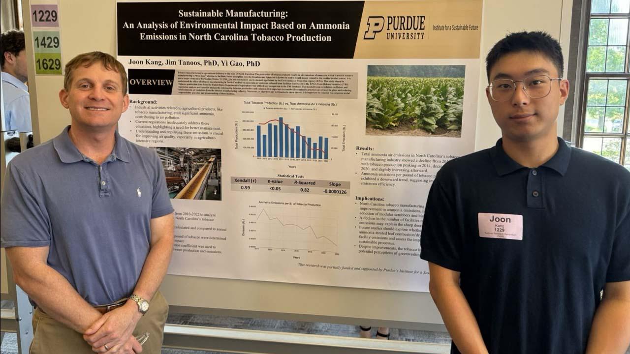 Joon Kang, an undergraduate student studying Supply Chain and Sales Engineering Technology, won awards for posters in two research competitions. As a Discovery Undergraduate Interdisciplinary Research Internship participant, Kang worked on research about ammonia emissions in North Carolina tobacco production. Both papers he worked on during the DUIRI program have been accepted for publication in global academic journals.