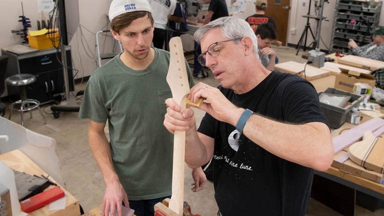 Students use hands-on skills, teamwork to build guitars in popular Engineering Technology course