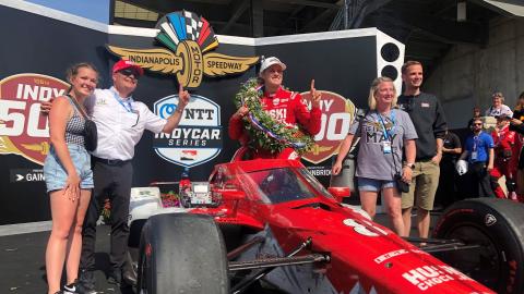 Mike O'Gara (second from left), a 1994 Purdue mechanical engineering technology graduate, helped coach Marcus Ericsson to victory in the 2022 Indy 500.