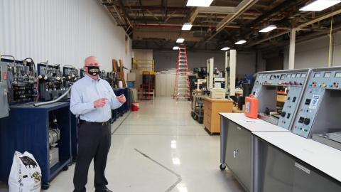 Jeffrey Griffin, director of Purdue Polytechnic Kokomo, describes the expansive lab space used by mechanical engineering technology and electrical engineering technology students. 