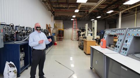 Jeffrey Griffin, director of Purdue Polytechnic Kokomo, describes the expansive lab space used by mechanical engineering technology and electrical engineering technology students.