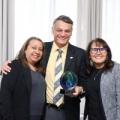 Cathy Pullings (left), the winner of multiple staff awards, is pictured along with Polytechnic's dean and Antonia Munguia, director of the recruitment, retention and diversity office.