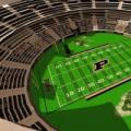 Aerial view of Ross-Ade Stadium, as rendered in the Dream Futures extended-reality game interface. This interface uses the Unity game engine as the baseline software, with in-game objects and other assets provided by Iconic Engine. (Courtesy of Iconic Engine)