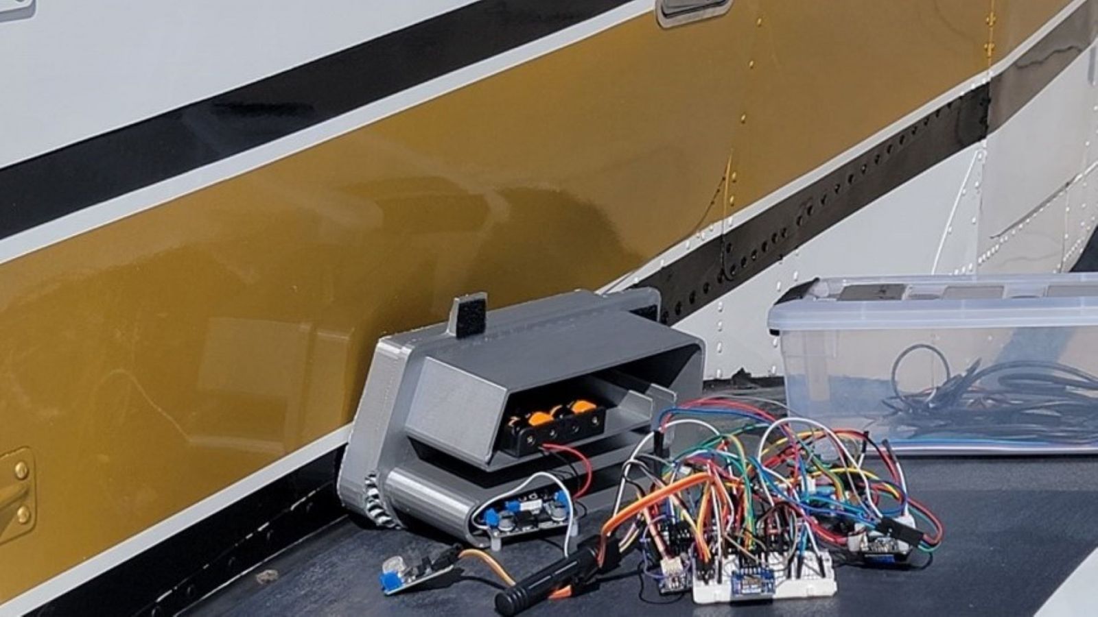 The unit housing and sensors that make up the senior team's capstone, an atmospheric airborne greenhouse gas-detecting unit. (Photo provided/Timothy Ropp)