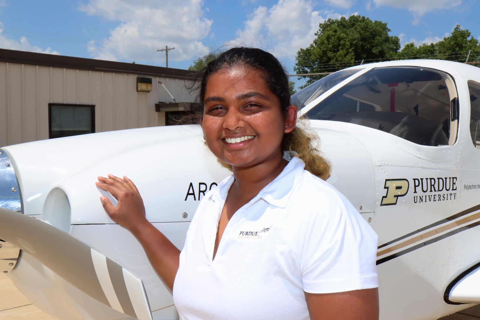 nkita Patra, a senior in professional flight at Purdue University, serves as the ground crew coordinator for the Air Race Classic team. (Purdue University photo/John O'Malley)